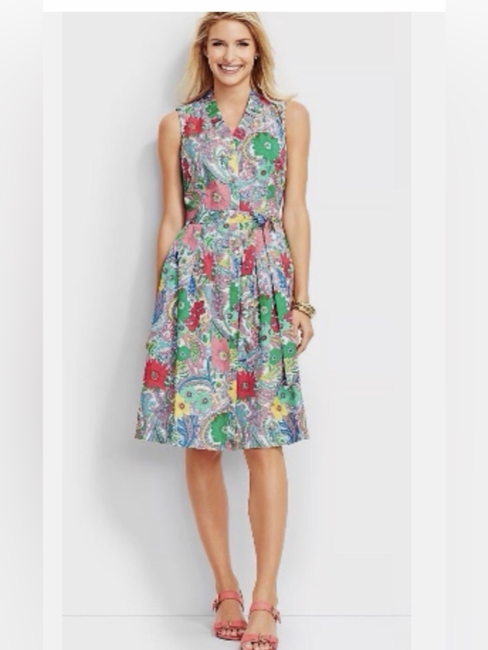 Talbots Floral Paisley Sleeveless Fit & Flare Dress - Multicolor